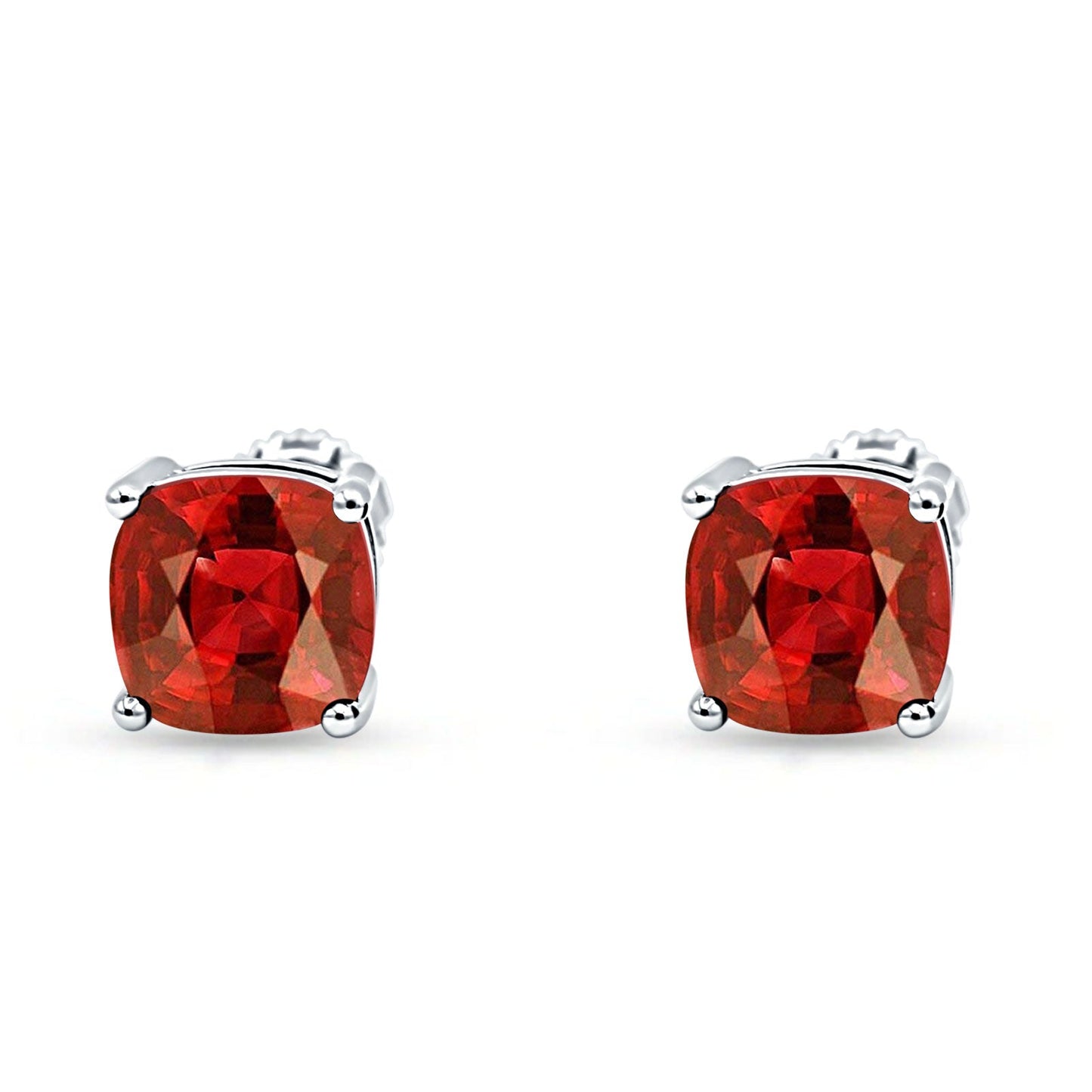 Solitaire Screw Back Stud Earring Excellent Cushion Cut Simulated Garnet CZ