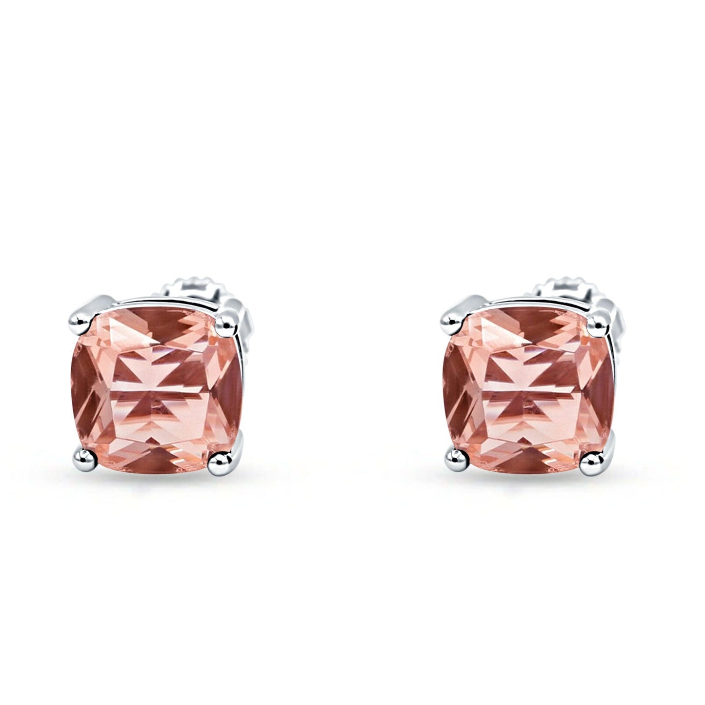 Cushion Solitaire Simulated Morganite Stud Earring