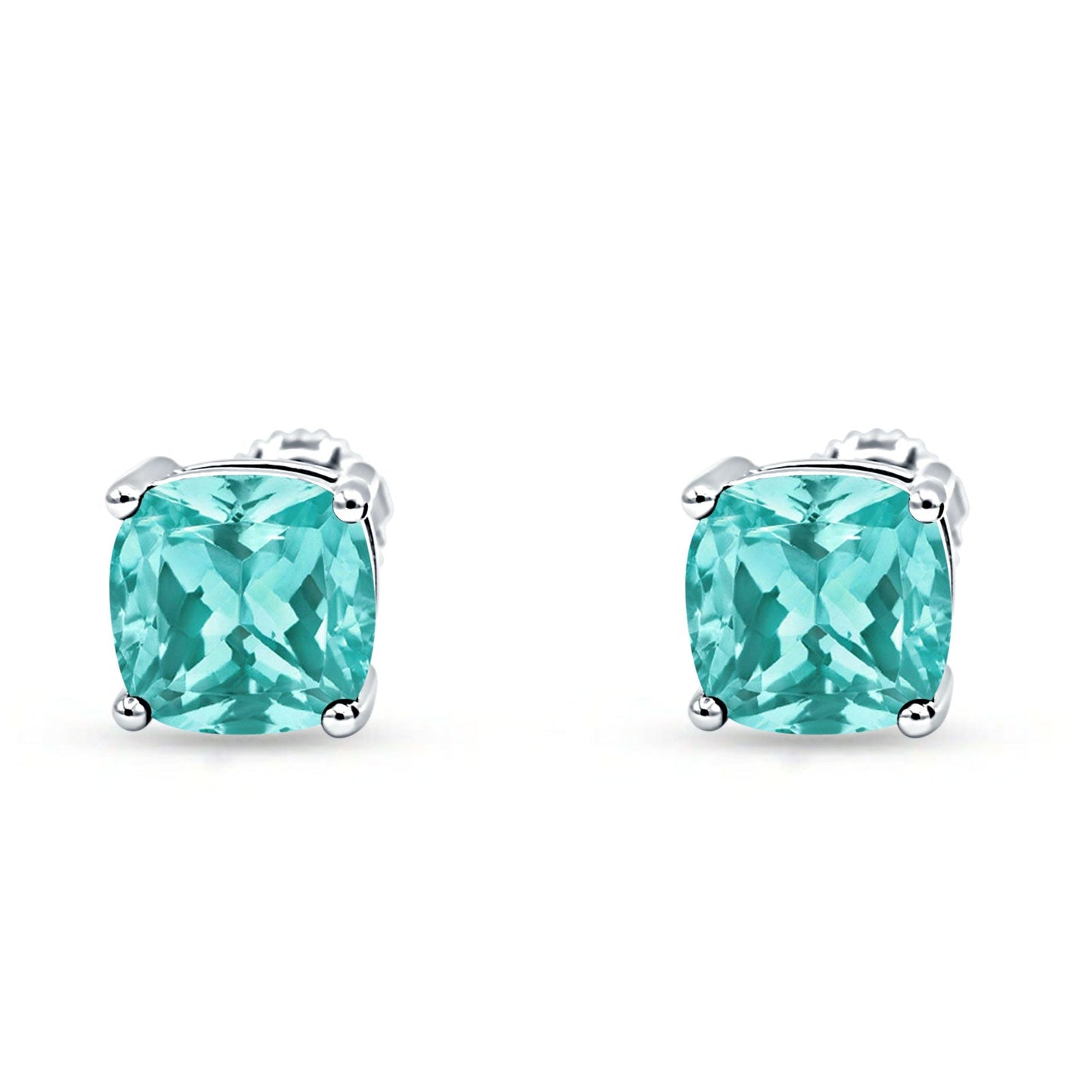 Cushion Stud Earring Solitaire Simulated Paraiba Tourmaline