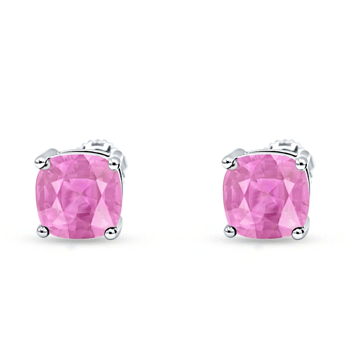 Cushion Solitaire Simulated Pink Stud Earring