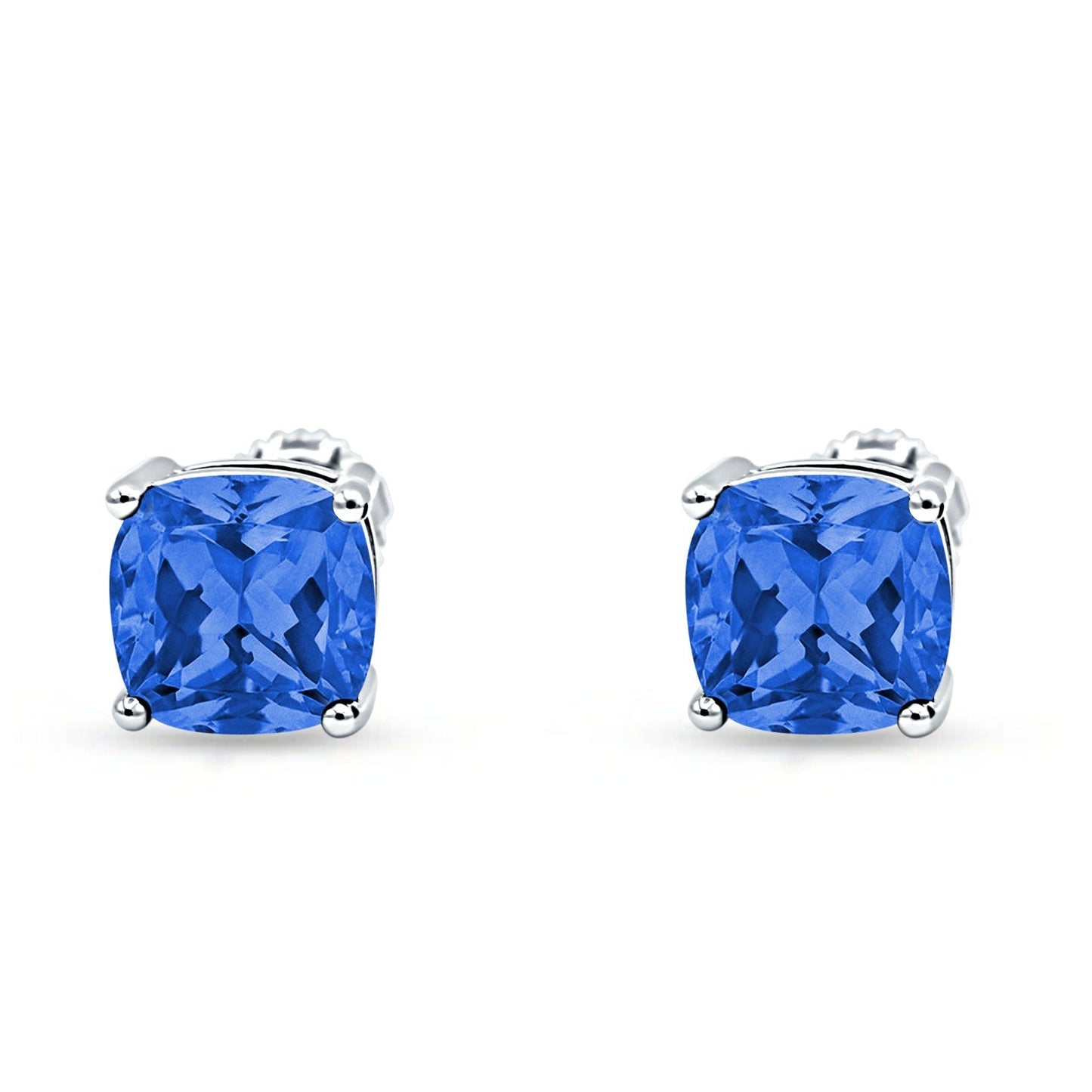 Cushion Stud Earring Solitaire Simulated Tanzanite