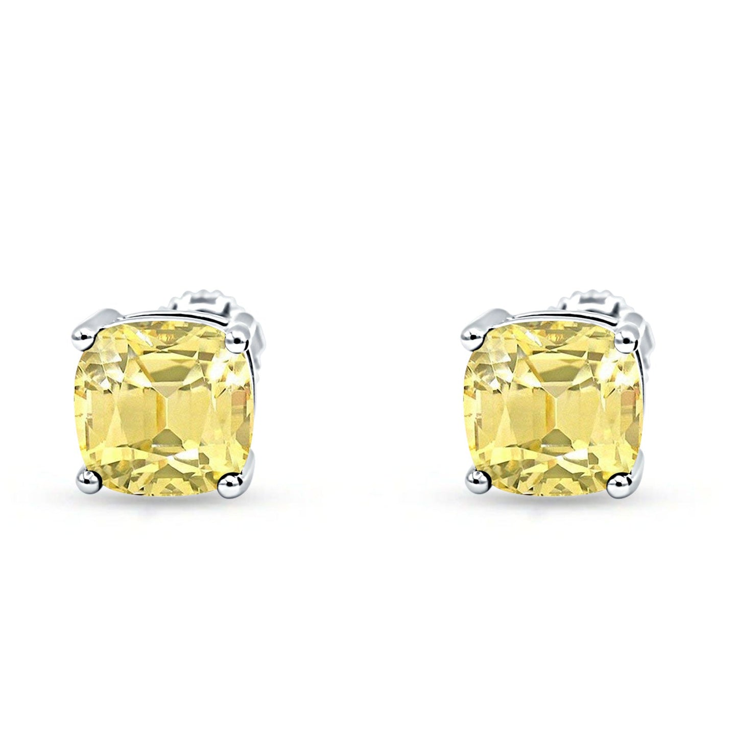 Cushion Stud Earring Solitaire Yellow CZ