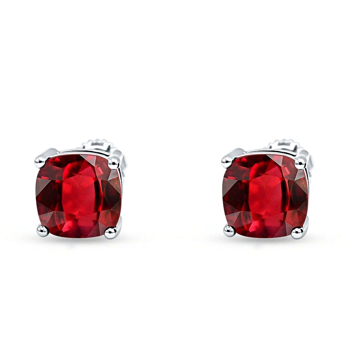 Solitaire Screw Back Stud Earring Excellent Cushion Cut Simulated Ruby CZ