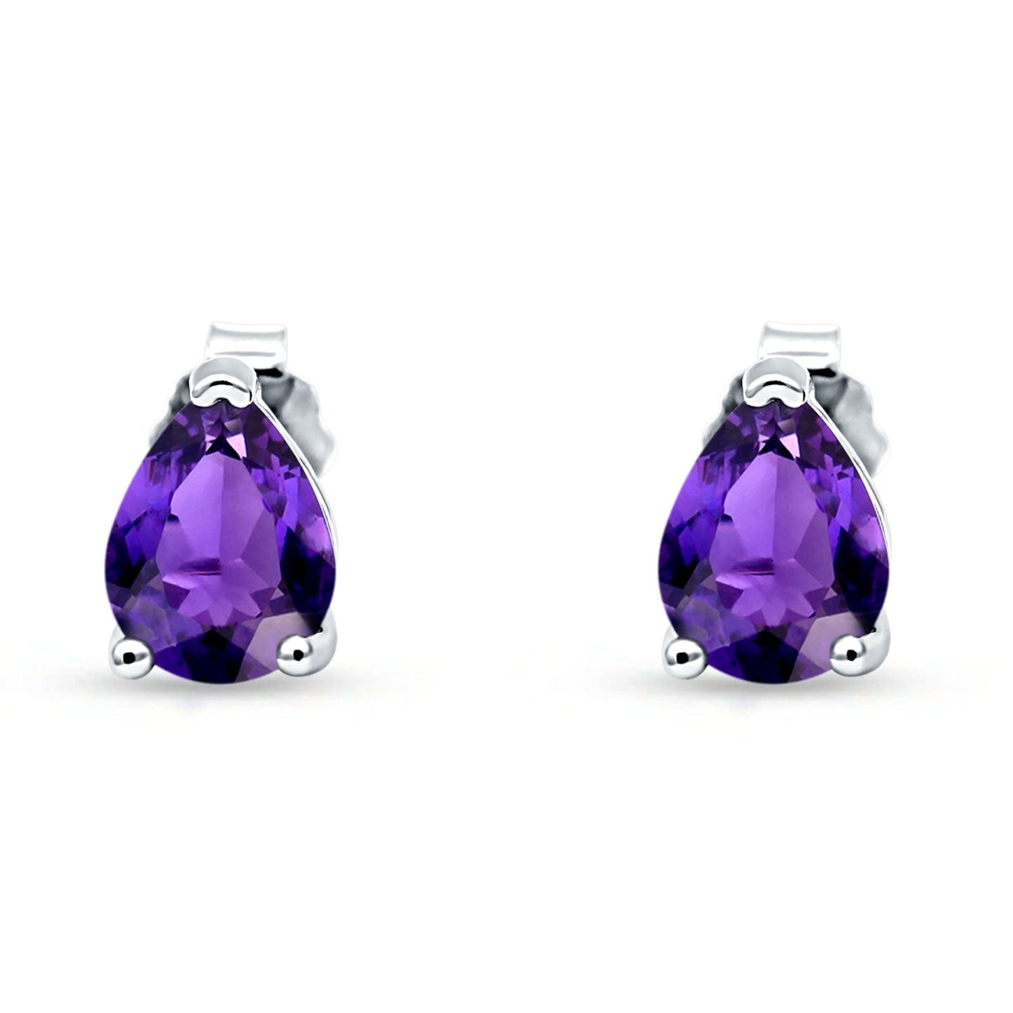 Art Deco Pear Shape Solitaire Excellent Simulated Amethyst CZ Push Back Stud Earring