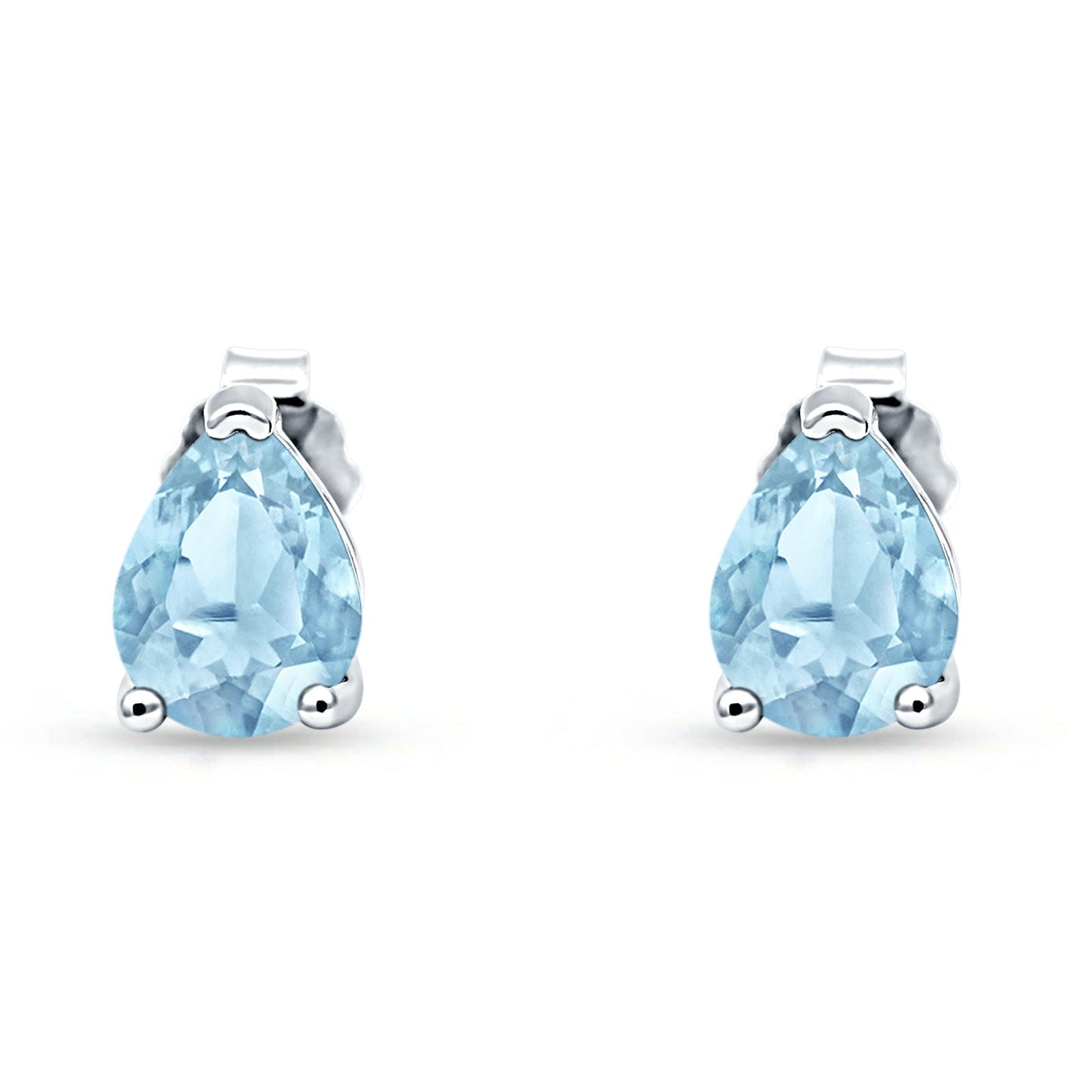 Art Deco Pear Shape Solitaire Excellent Simulated Aquamarine CZ Push Back Stud Earring