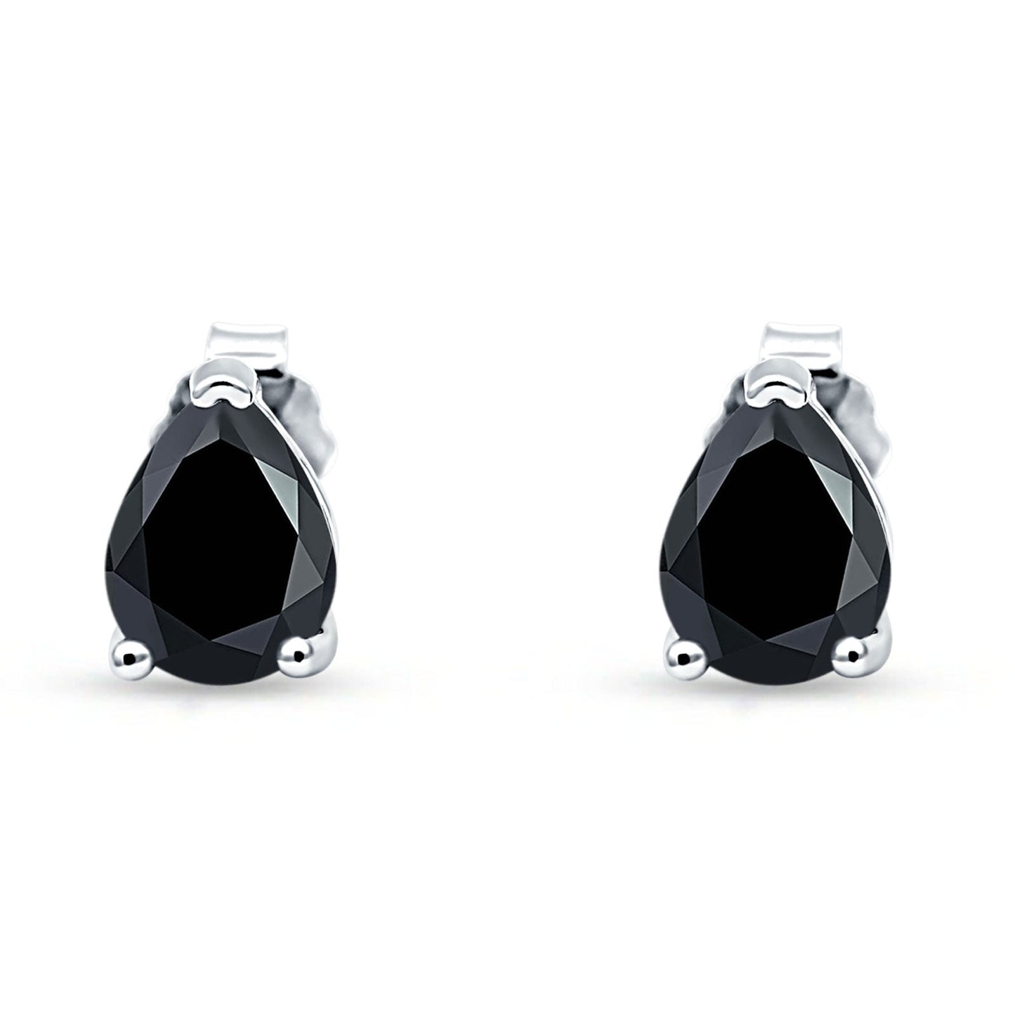 Art Deco Pear Shape Solitaire Excellent Simulated Black CZ Push Back Stud Earring