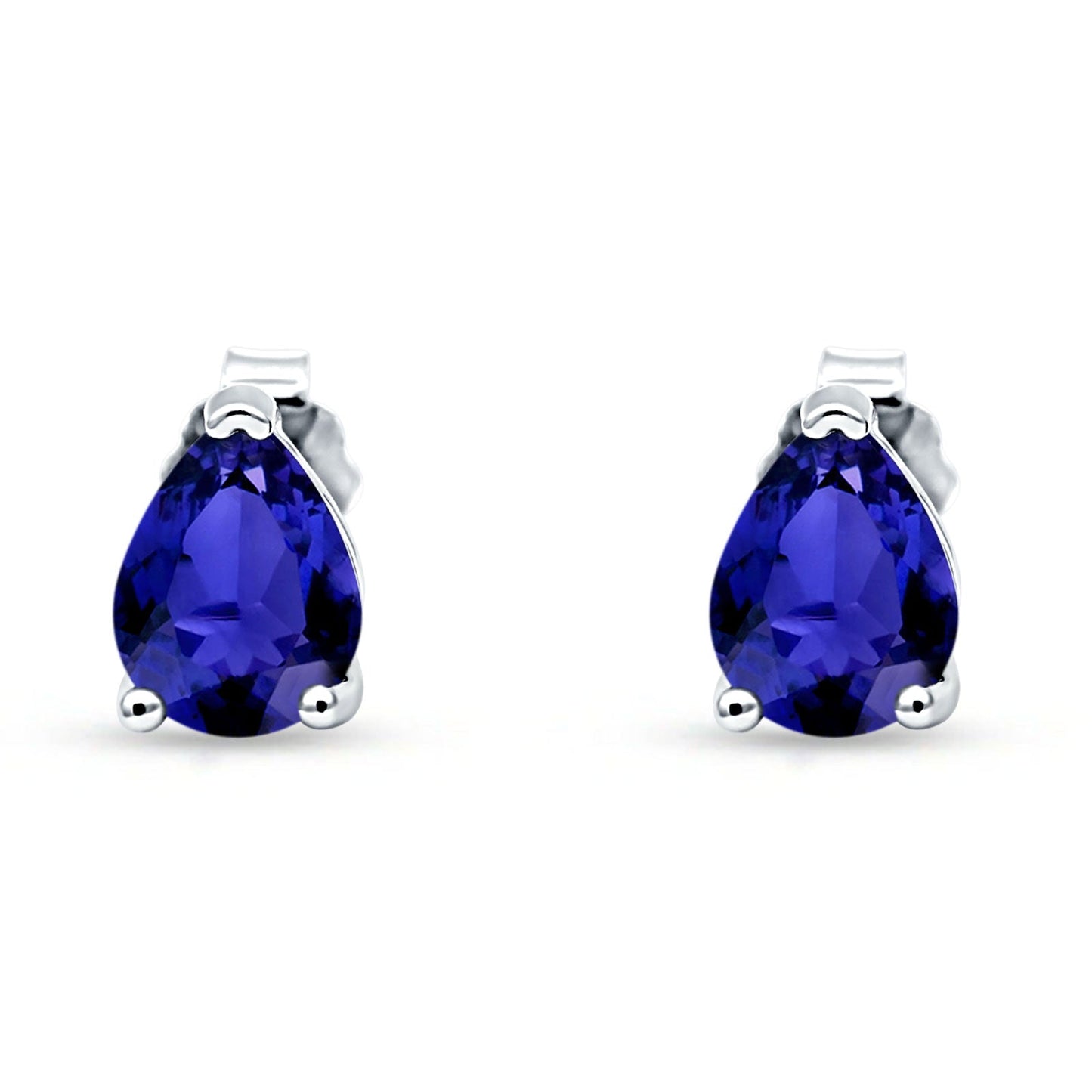 Art Deco Pear Shape Solitaire Excellent Simulated Blue Sapphire CZ Push Back Stud Earring