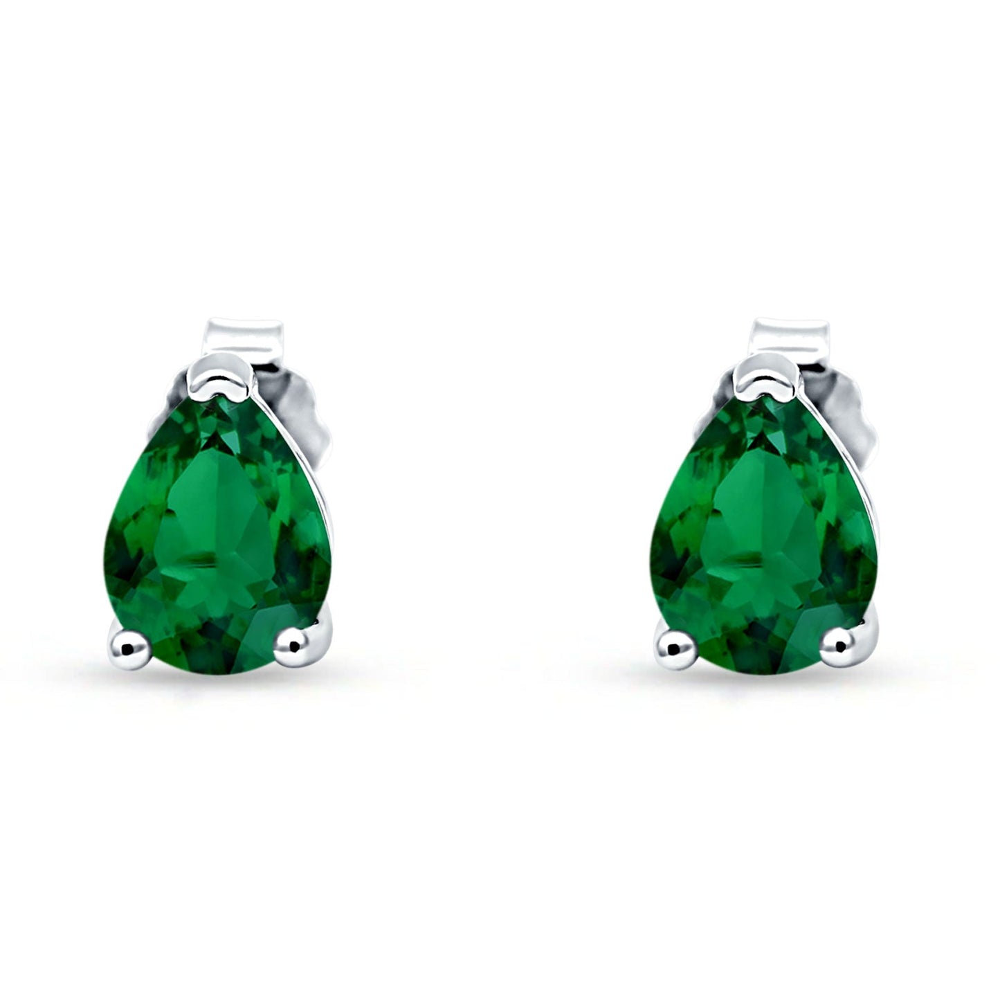 Art Deco Pear Shape Solitaire Excellent Simulated Green Emerald CZ Push Back Stud Earring