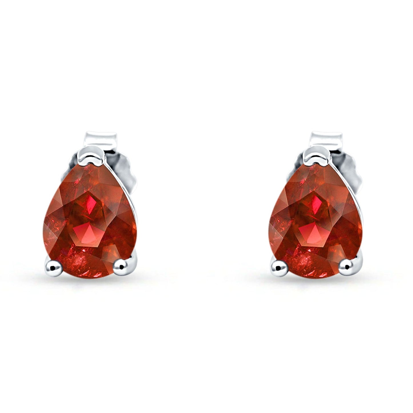 Art Deco Pear Shape Solitaire Excellent Simulated Garnet CZ Push Back Stud Earring