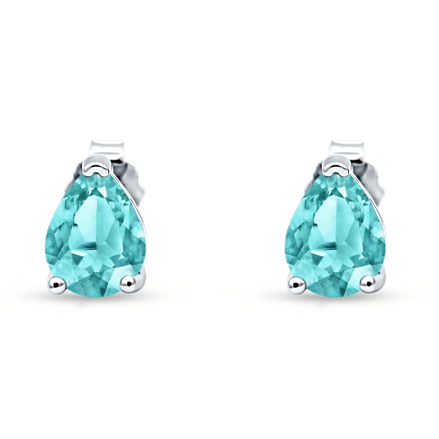 Pear Solitaire Paraiba Tourmaline CZ Push Back Stud Earring