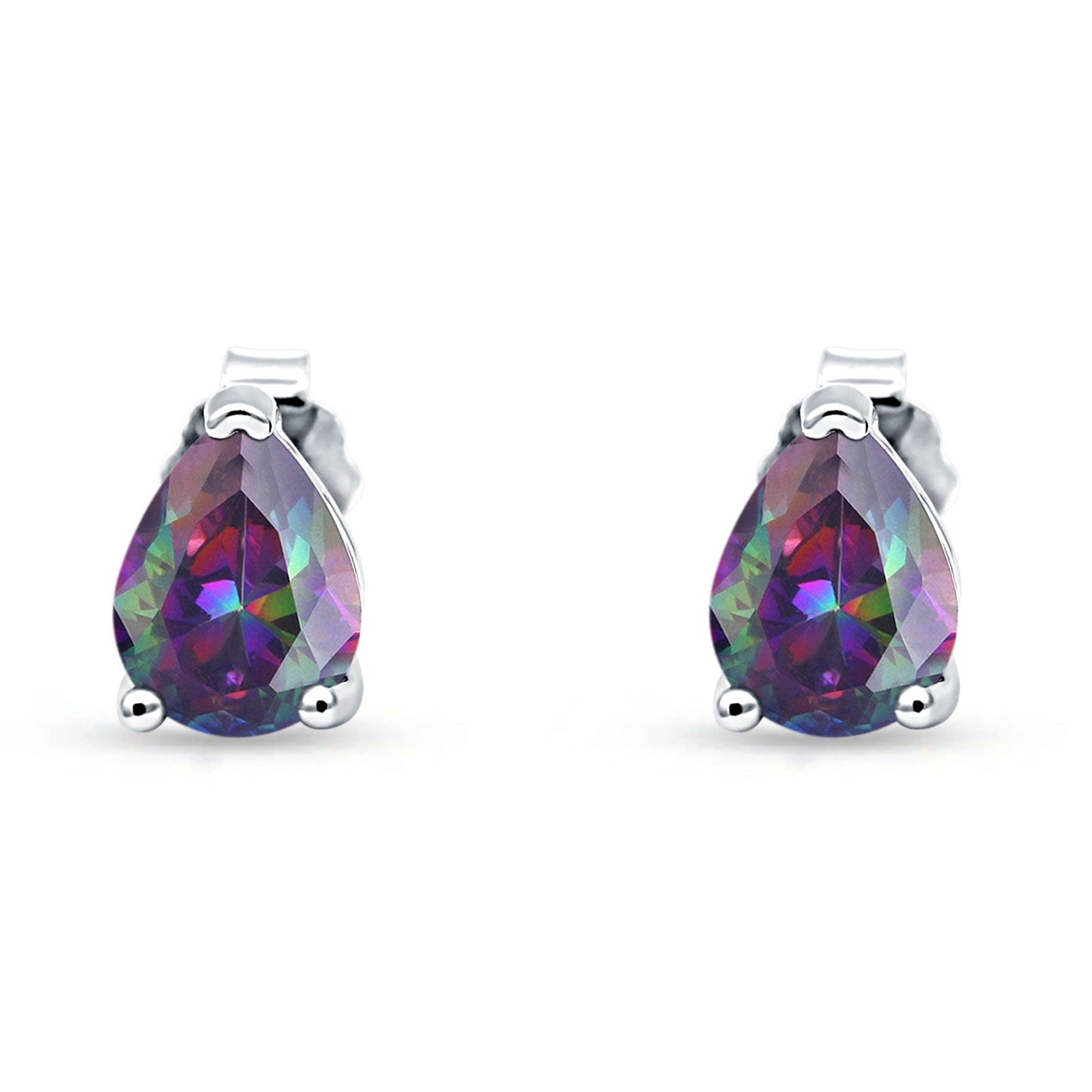 Art Deco Pear Shape Solitaire Excellent Simulated Rainbow CZ Push Back Stud Earring