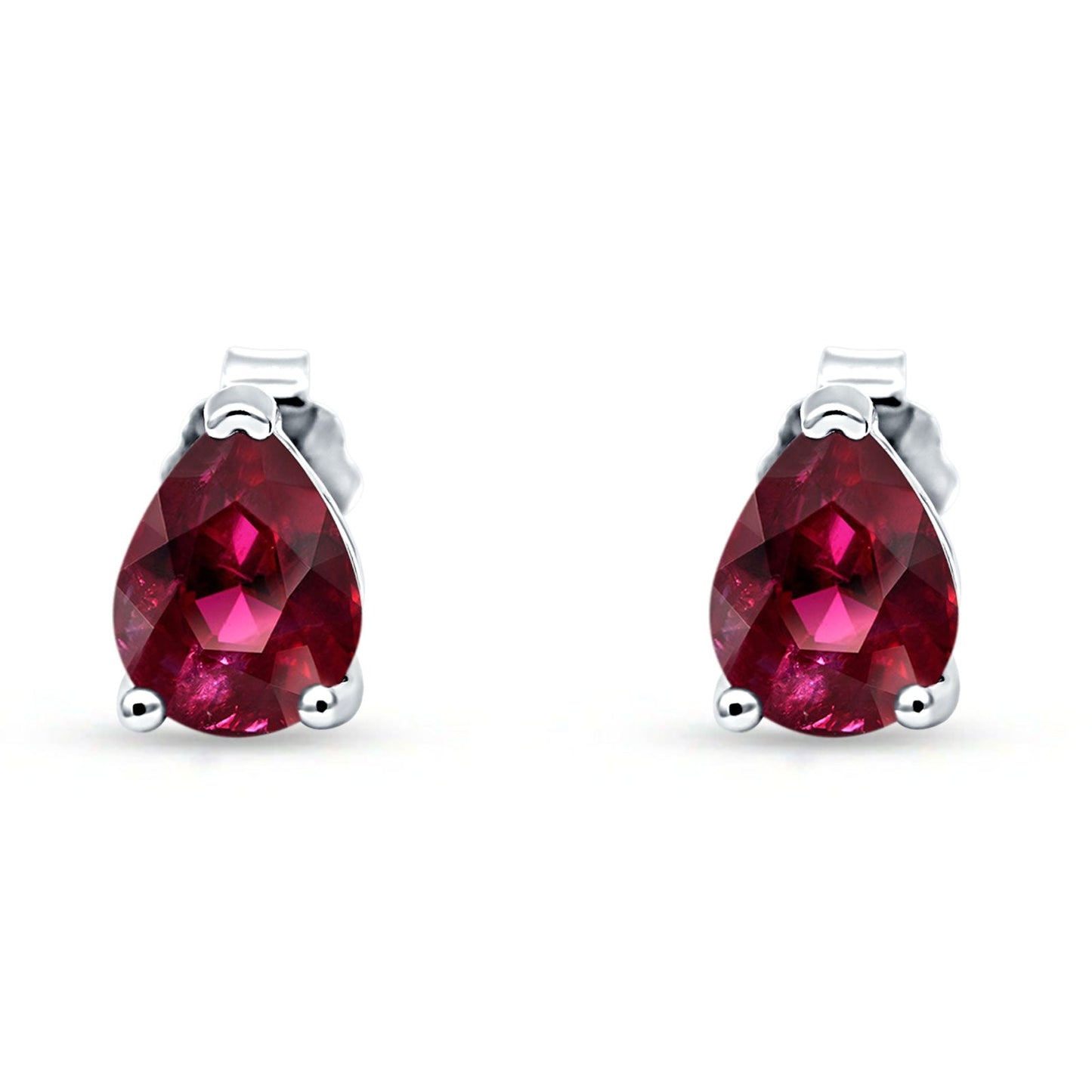 Art Deco Pear Shape Solitaire Excellent Simulated Ruby CZ Push Back Stud Earring