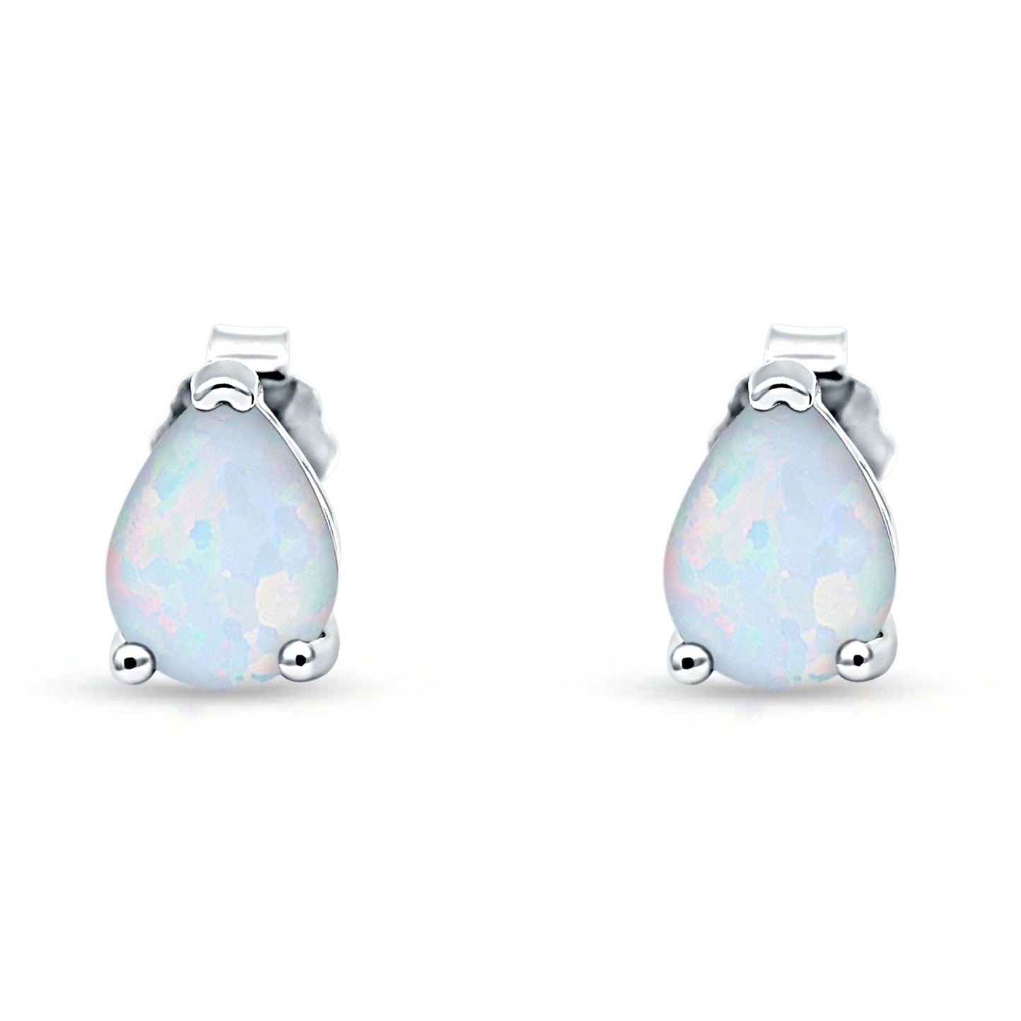 Art Deco Pear Shape Solitaire Excellent Lab Created White Opal Push Back Stud Earring