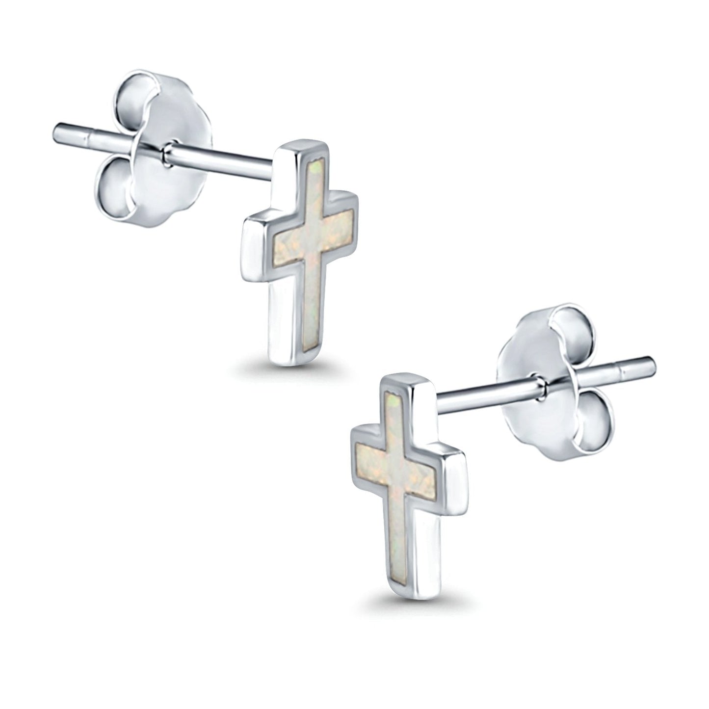 Cross Lab Created White Opal Stud Earrings