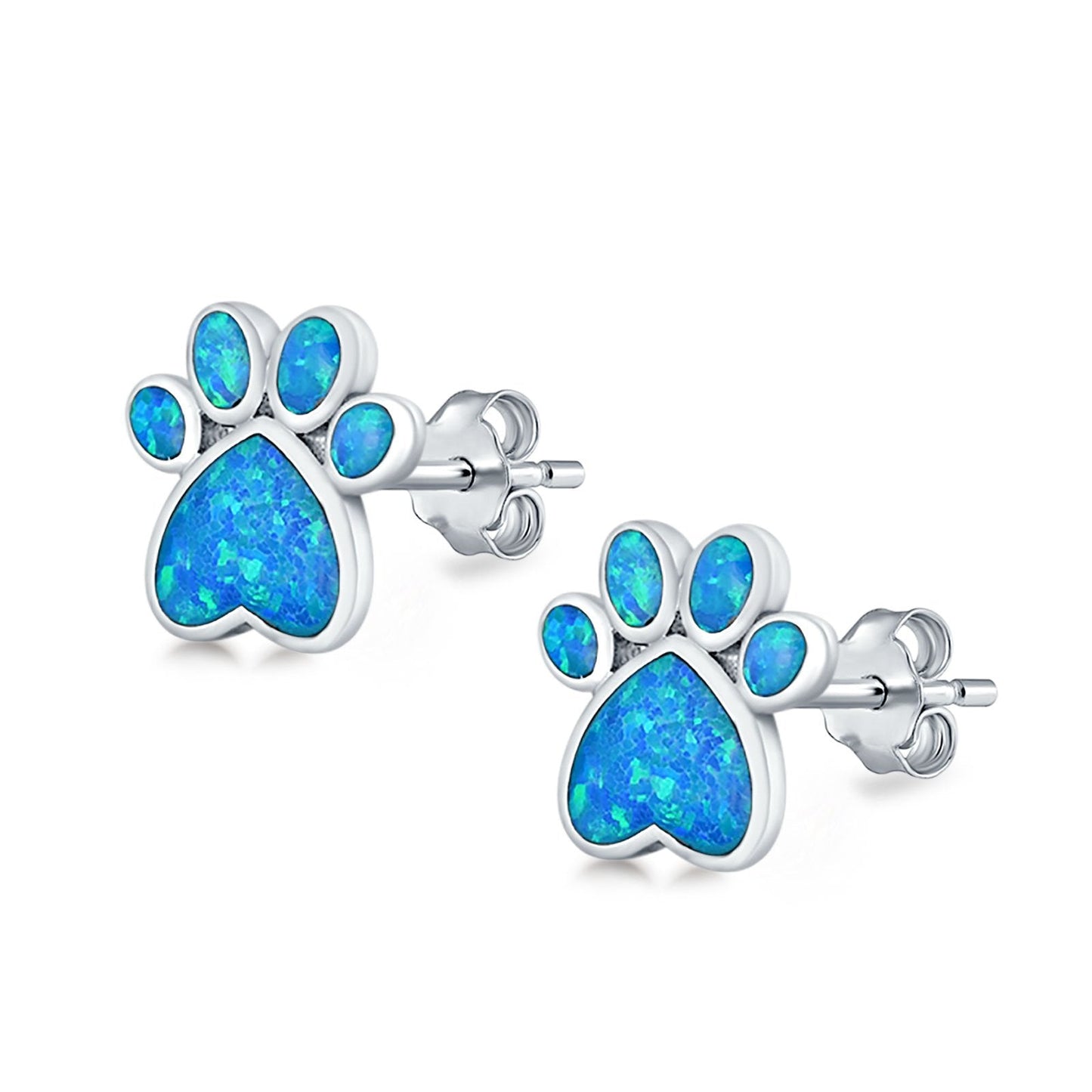 Paw Prints Lab Created Blue Opal Stud Earrings