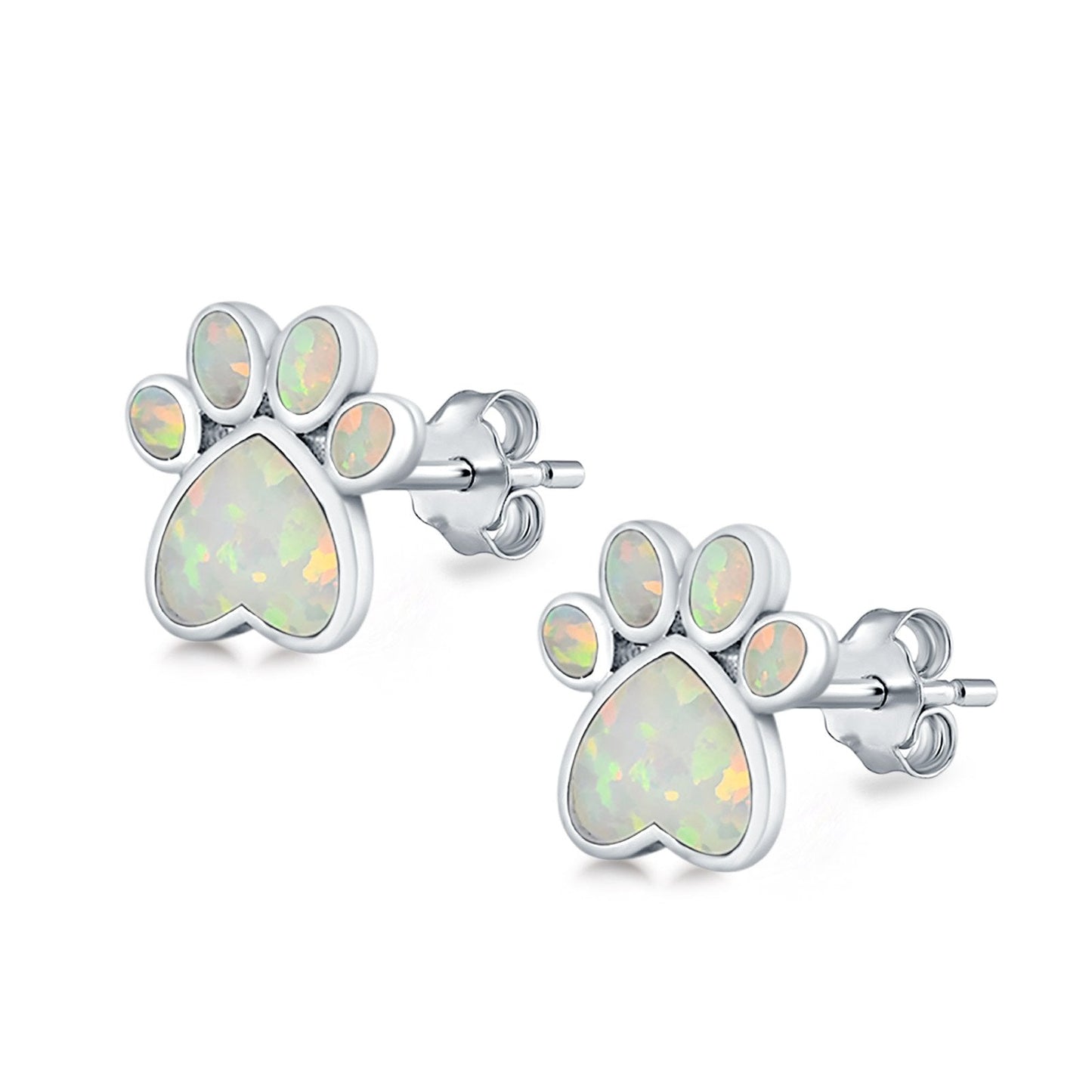 Paw Prints Lab Created White Opal Stud Earrings