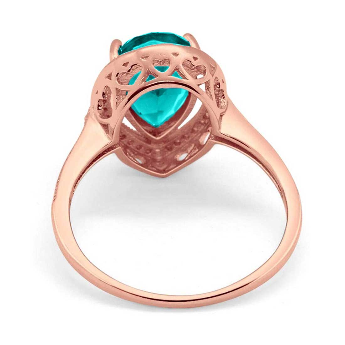 Halo Teardrop Pear Rose Tone Paraiba Tourmaline CZ Ring