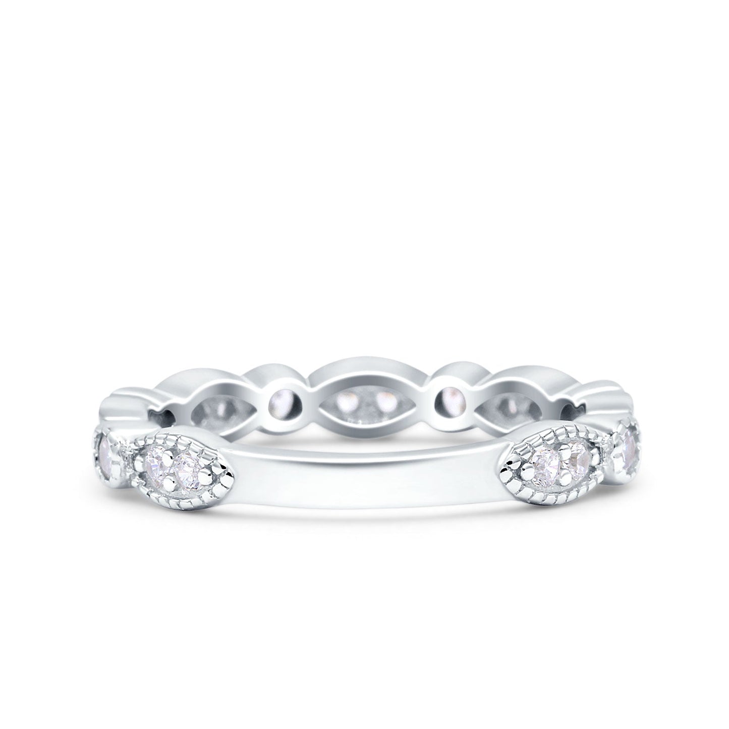 Half Eternity Wedding Band Art Deco Design Round Simulated CZ