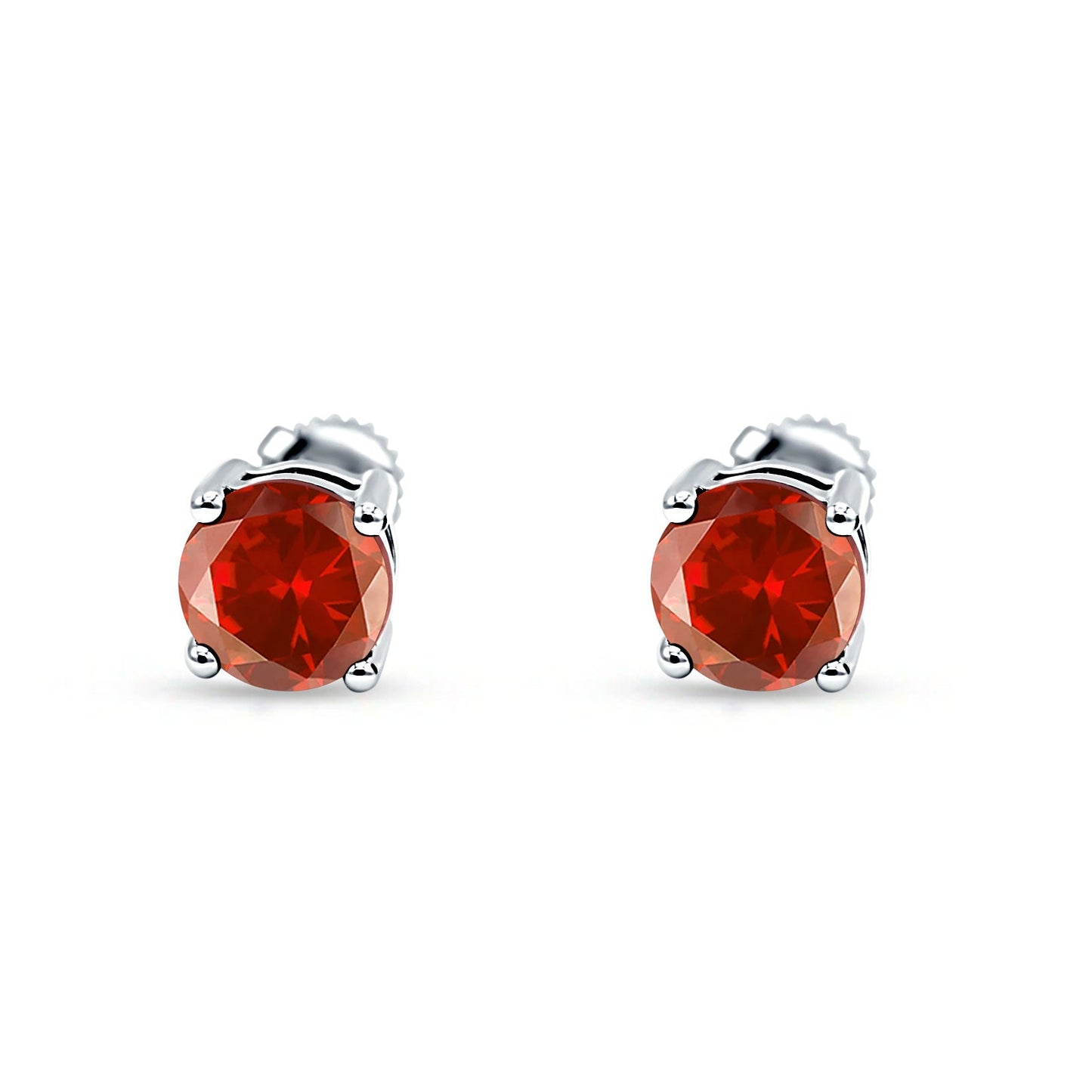 Solitaire Push Back Round Simulated Garnet Stud Earring