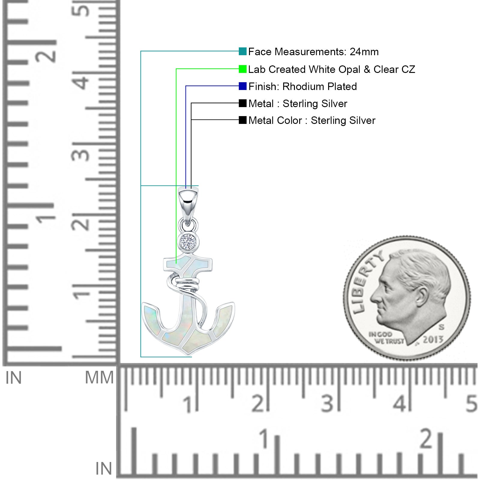 Opal & CZ Anchor Pendant