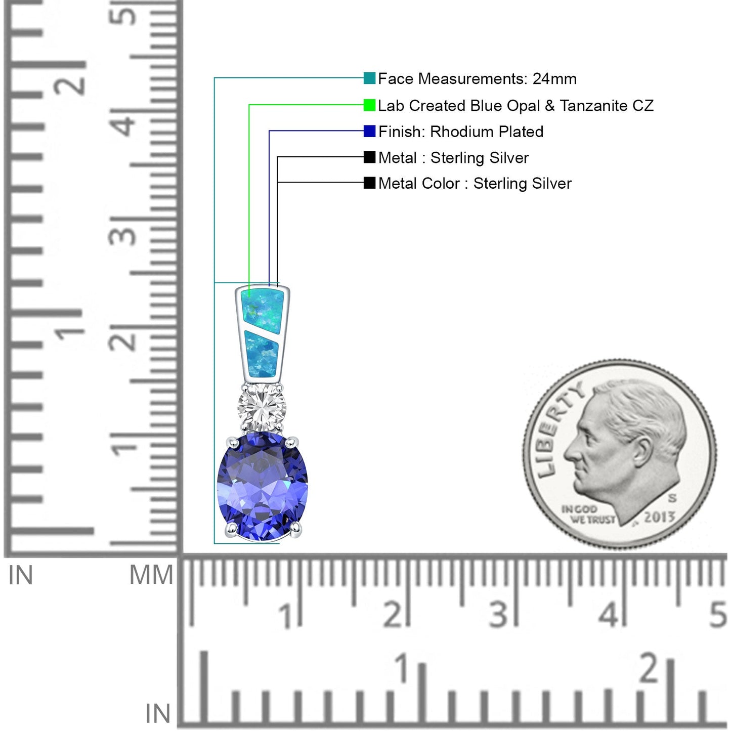 Opal & Oval Tanzanite CZ Pendant
