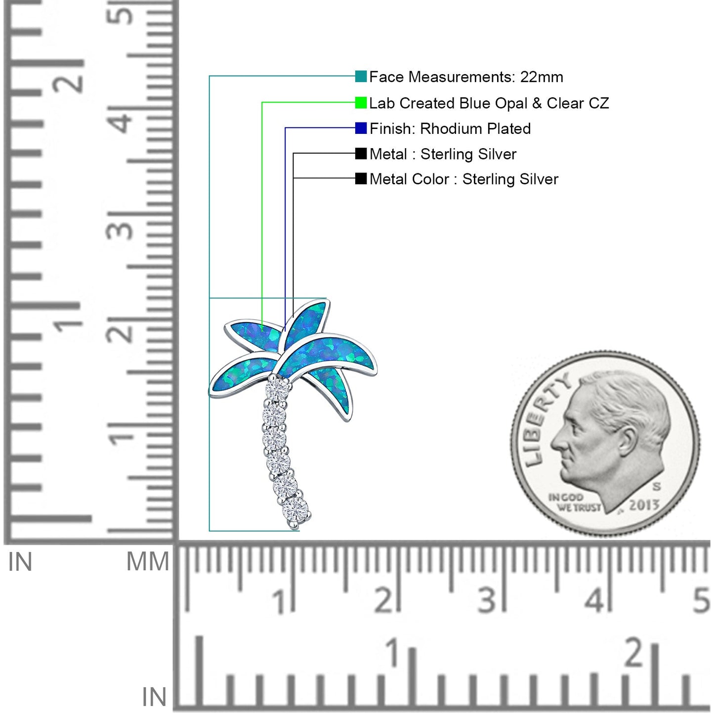 Opal & Palm Tree CZ Pendant