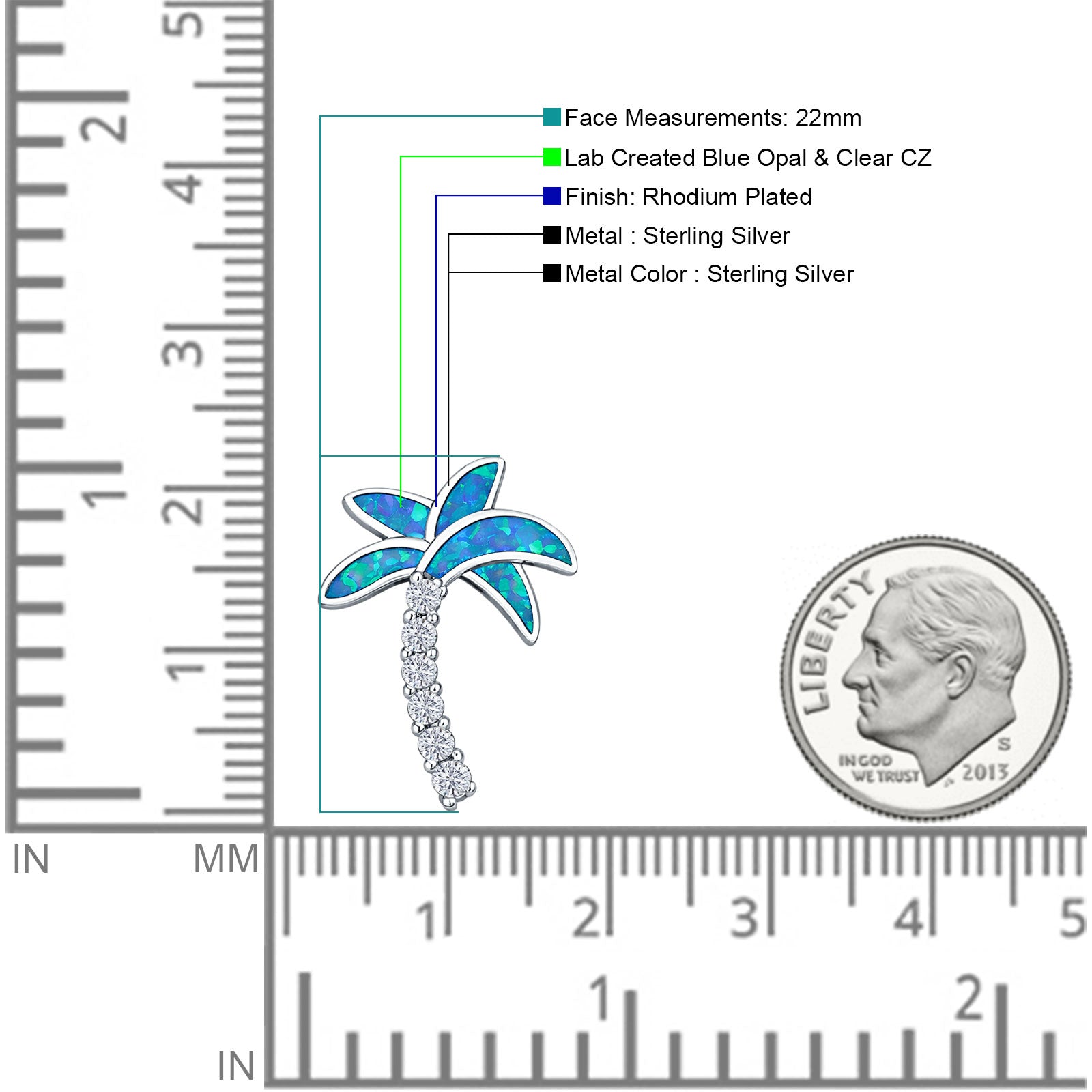 Opal & Palm Tree CZ Pendant