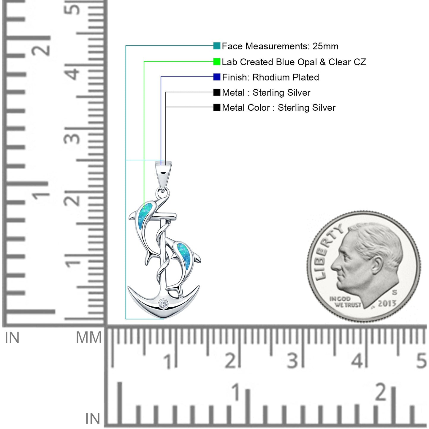 Dolphin Anchor CZ Pendant