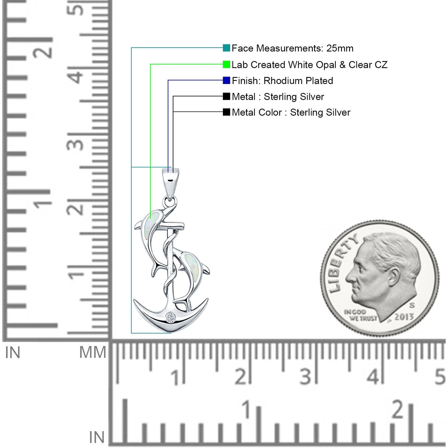 Dolphin Anchor CZ Pendant