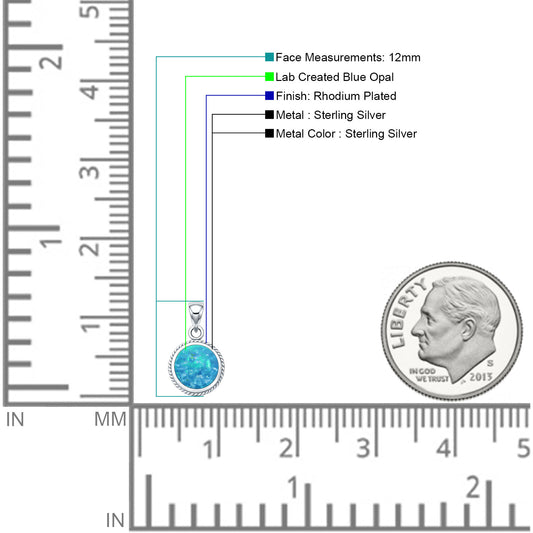Round Lab Created Blue Opal Solitaire Pendant