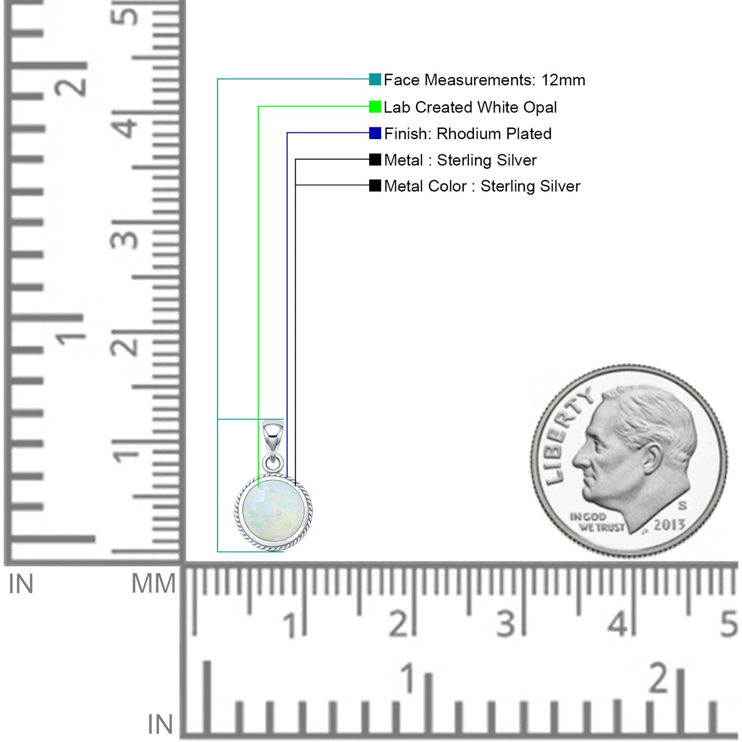 Round Lab Created White Opal Solitaire Pendant