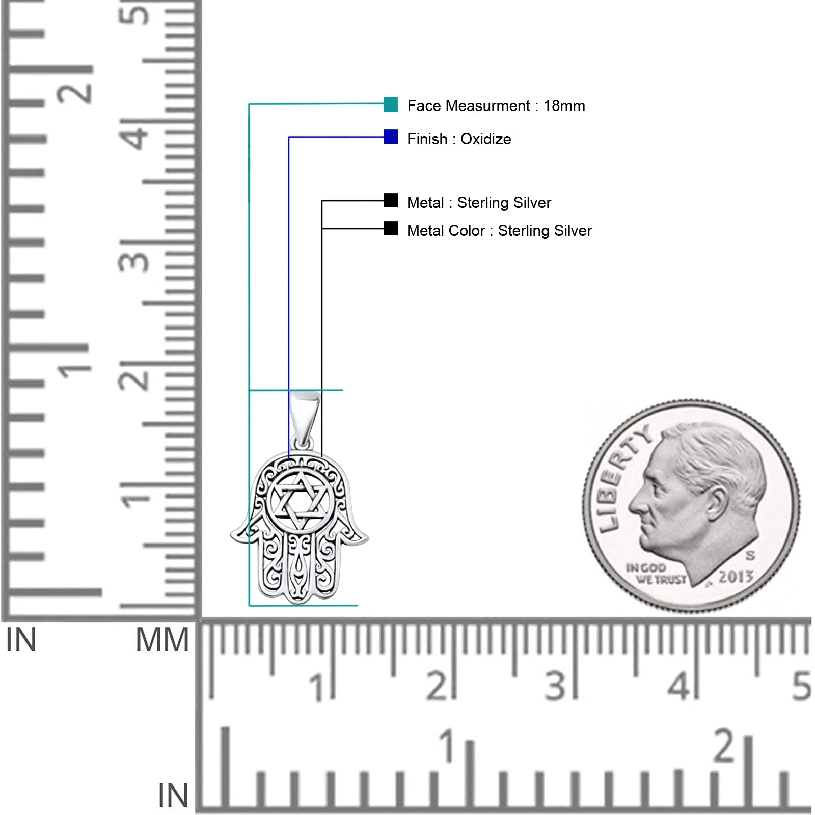  Hamsa & Star Of David Pendant