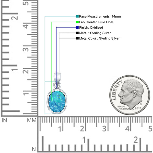 Oval Lab Created Blue Opal Solitaire Pendant