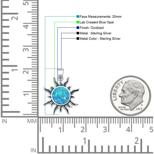 Round Lab Created Blue Opal Sun Pendant