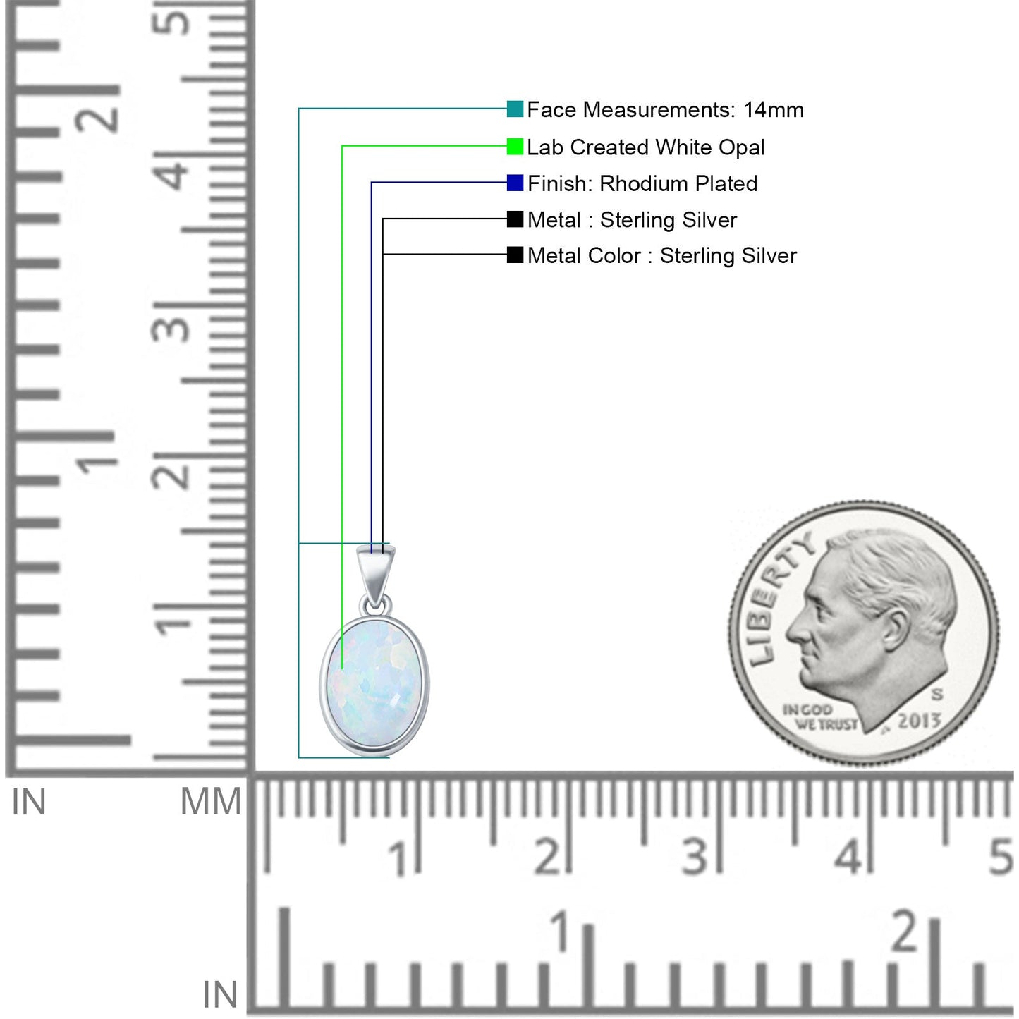 Oval Lab Created White Opal Solitaire Pendant