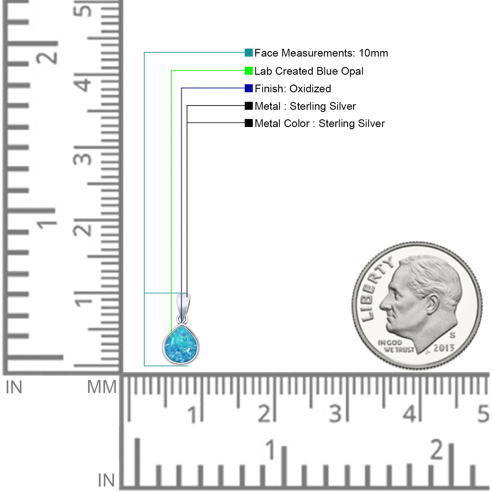 Pear Lab Created Blue Opal Solitaire Pendant