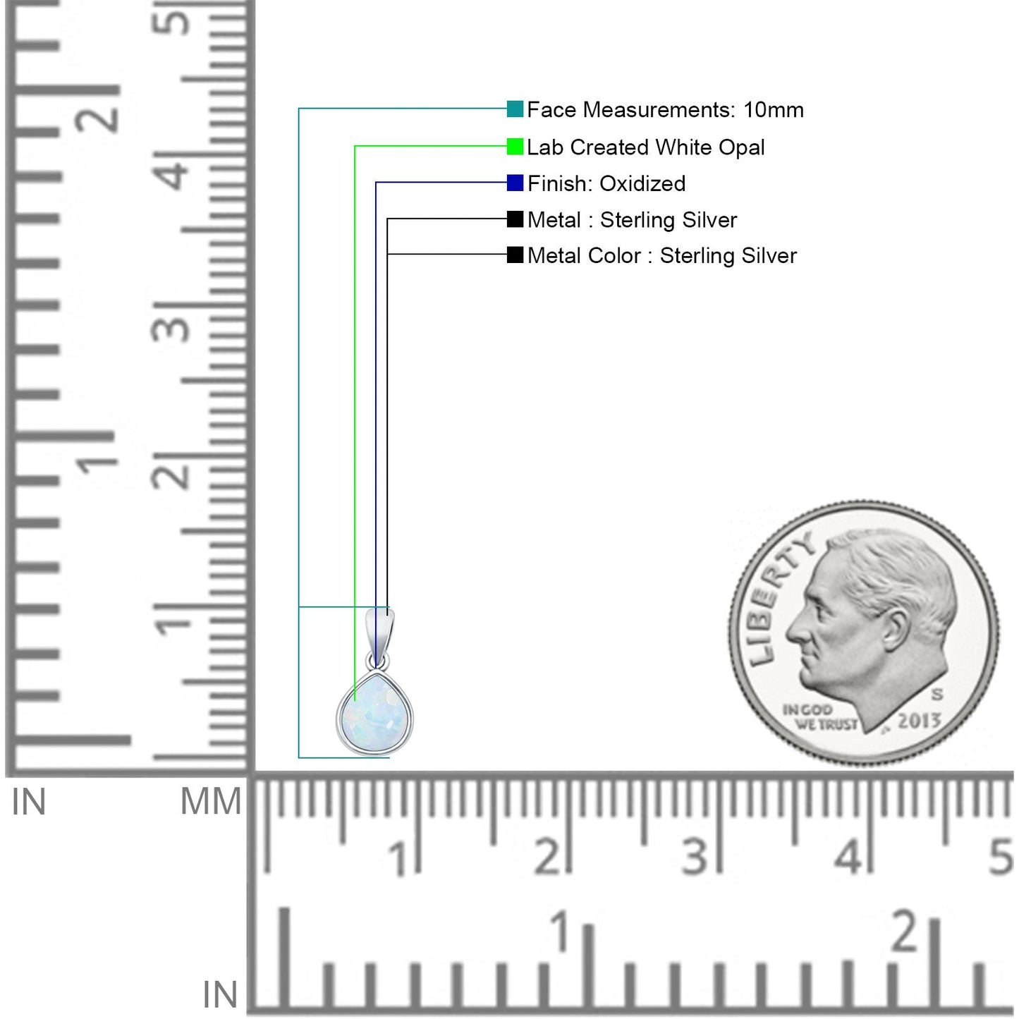 Pear Lab Created White Opal Solitaire Pendant