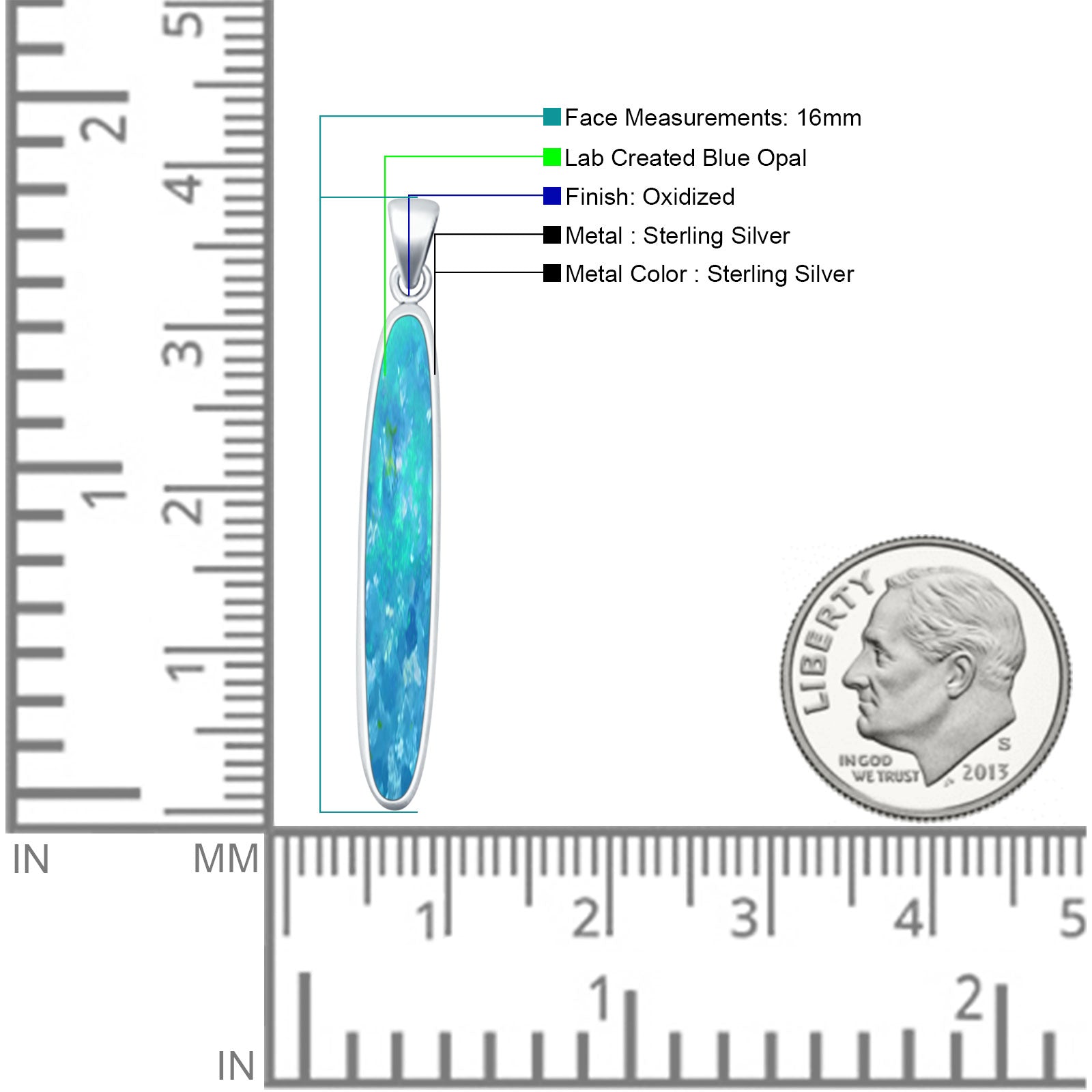 Oval Lab Created Blue Opal Stick Pendant