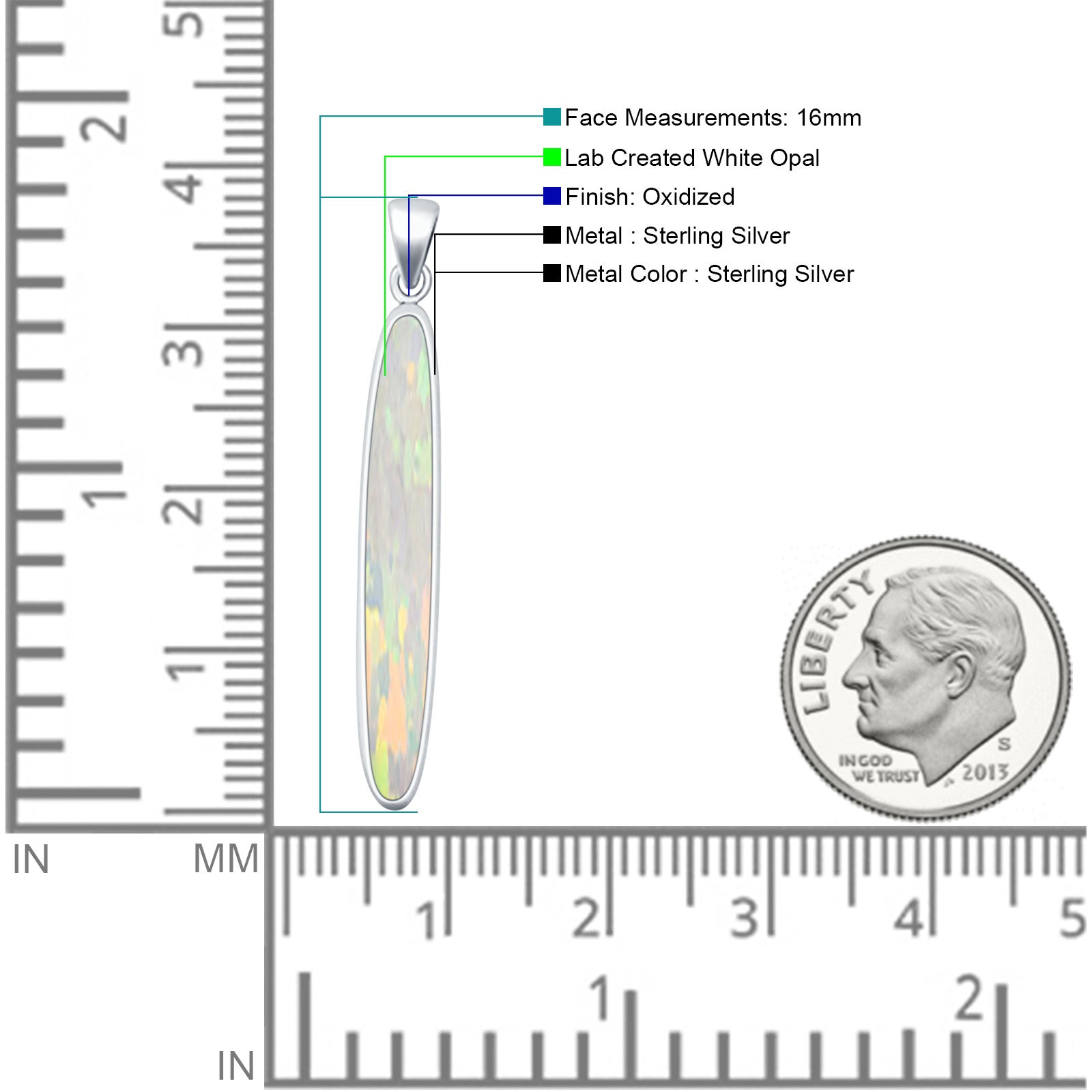 Oval Lab Created White Opal Stick Pendant