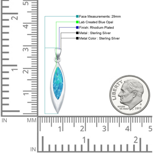 Marquise Lab Created Blue Opal Solitaire Pendant