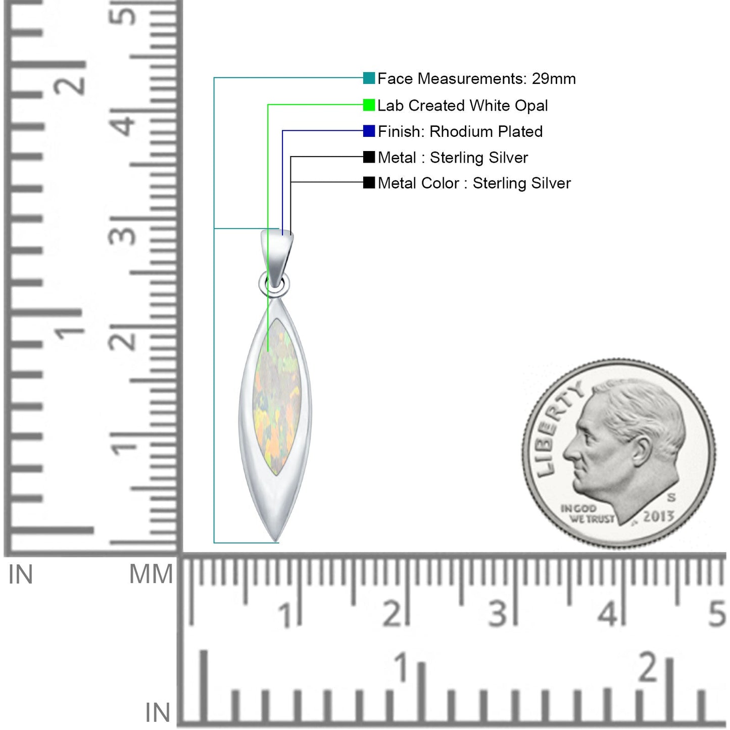 Marquise Lab Created White Opal Solitaire Pendant