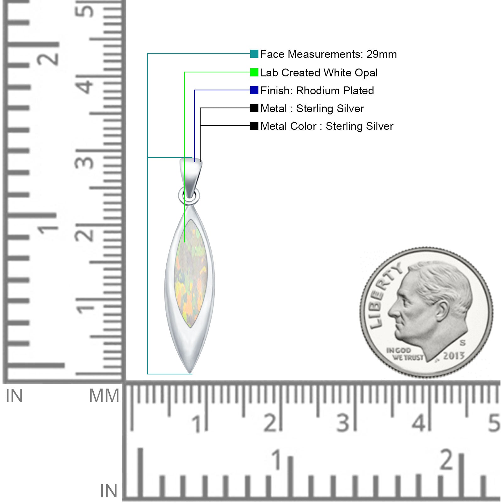 Marquise Lab Created White Opal Solitaire Pendant