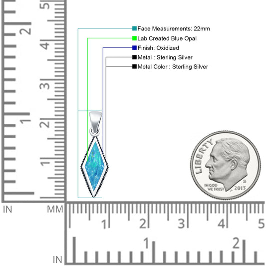 Diamond Shape Lab Created Blue Opal Oxidized Pendant