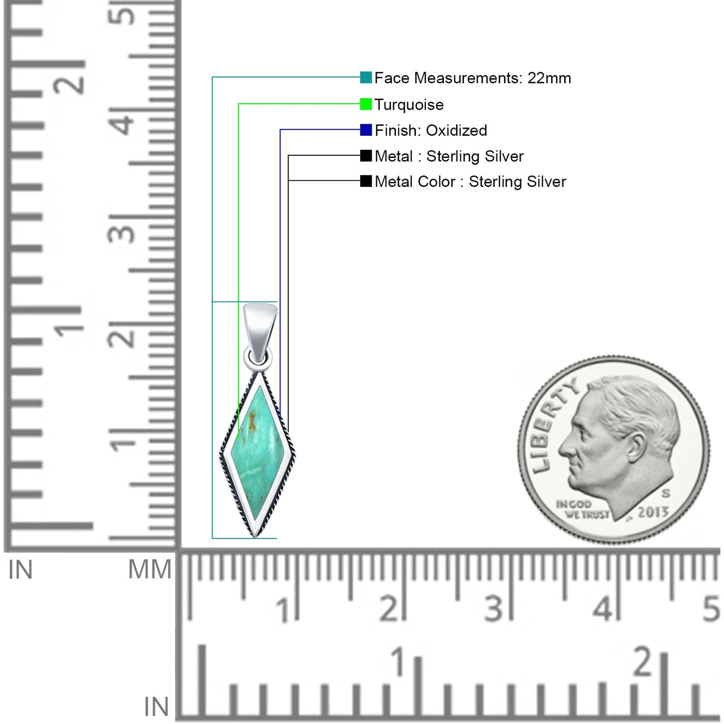 Diamond Shape Turquoise Oxidized Pendant
