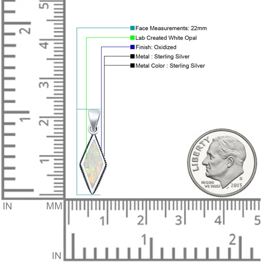 Diamond Shape Lab Created White Opal Oxidized Pendant