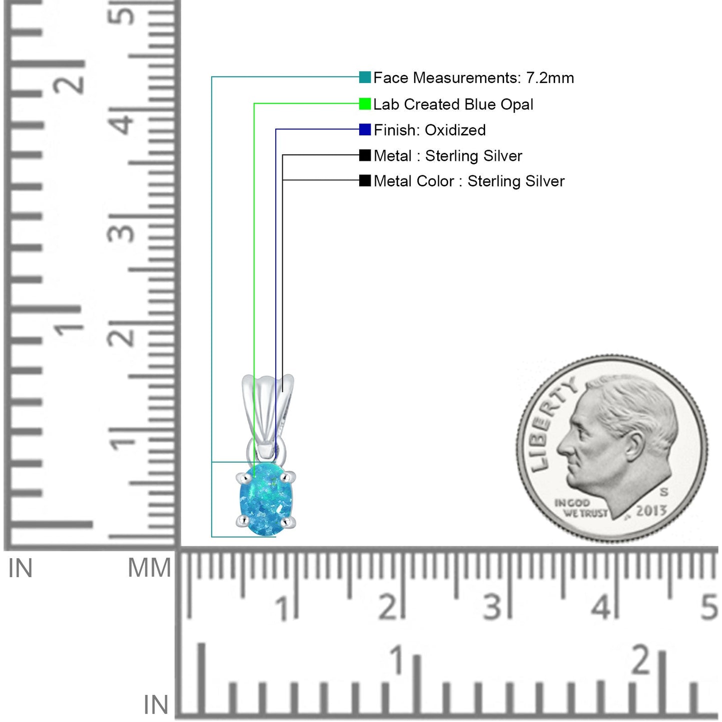 Oval Lab Created Blue Opal Solitaire Pendant