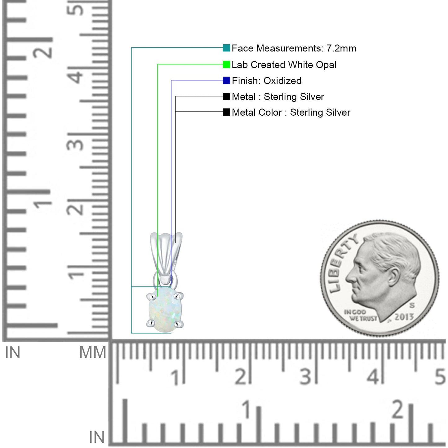Oval Lab Created White Opal Solitaire Pendant