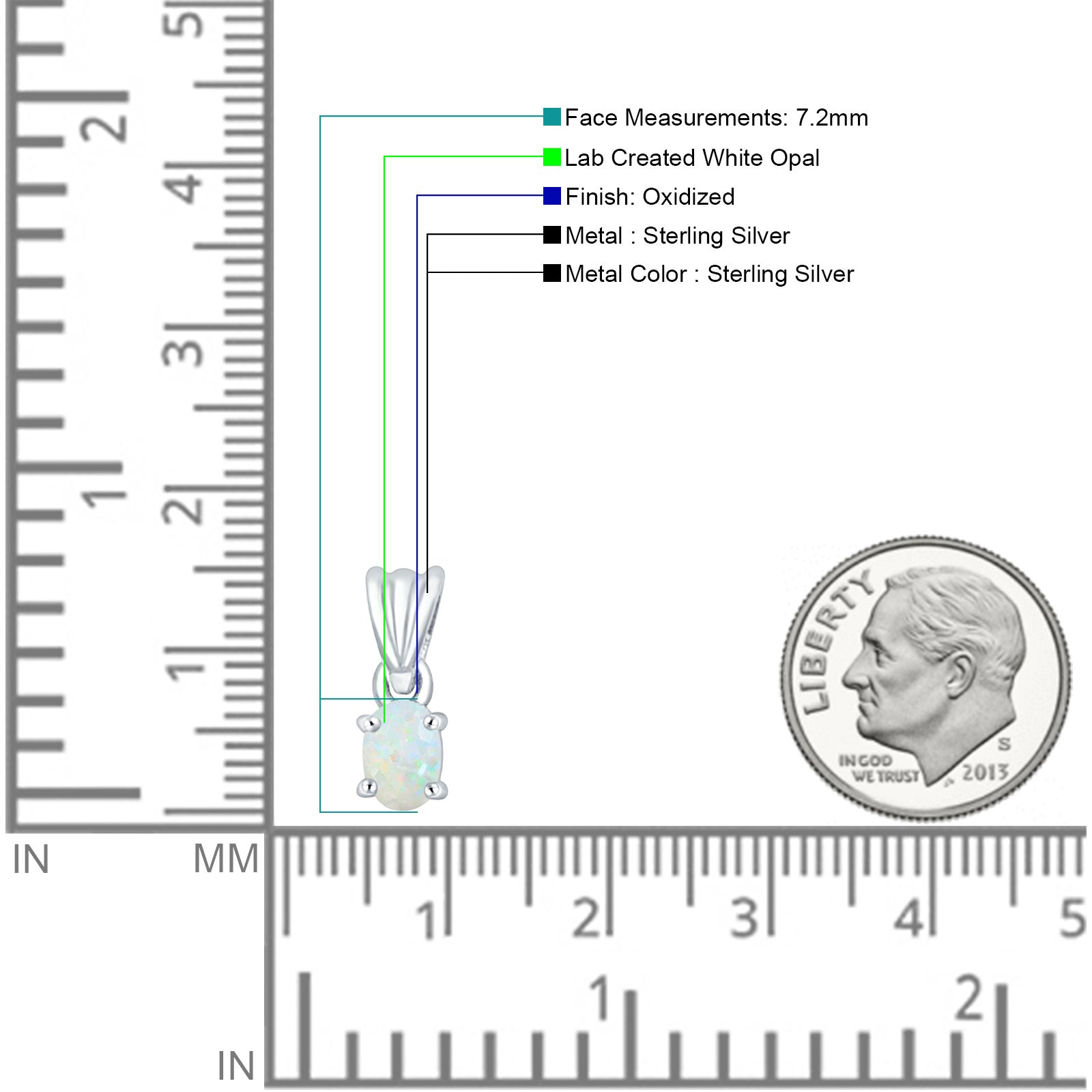 Oval Lab Created White Opal Solitaire Pendant