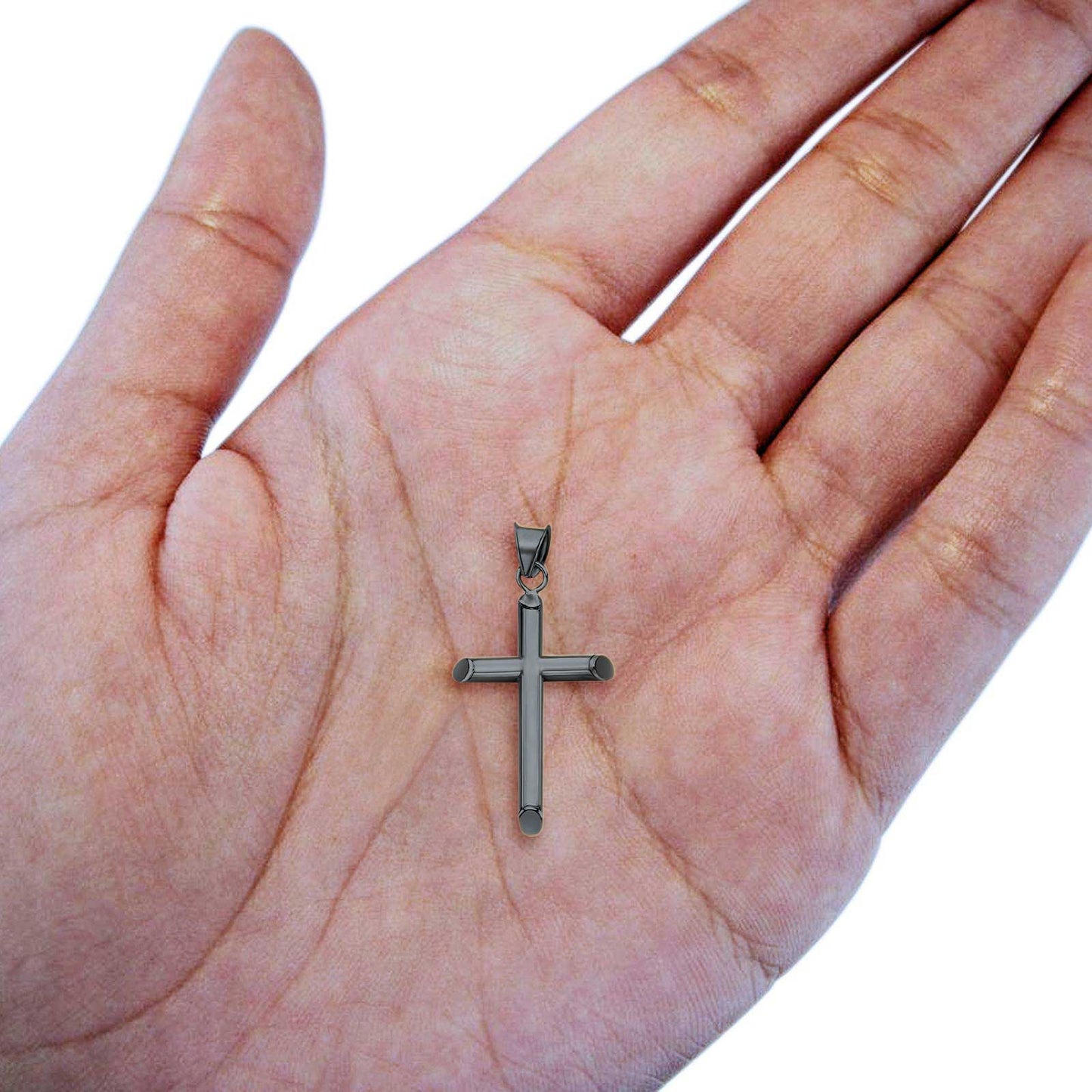 Solid Plain Black Tone, Cross Charm Pendant (21mm)