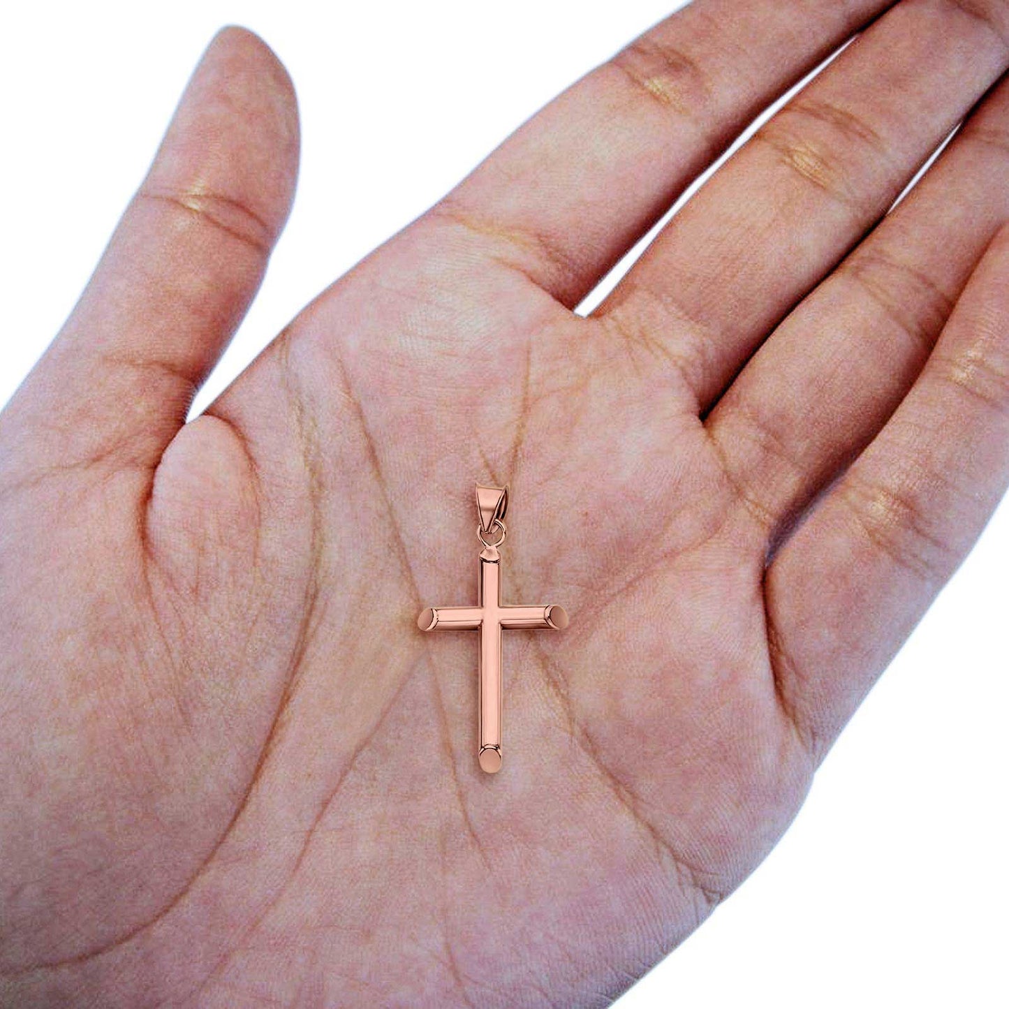 Solid Plain Rose Tone, Cross Charm Pendant (21mm)